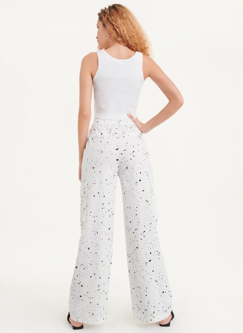 White Dkny Splatter Print Women's Pants | I2455031