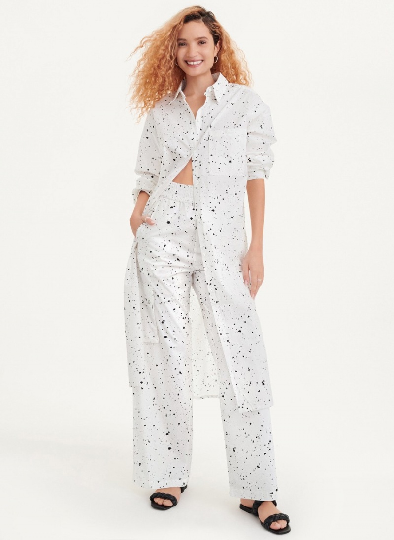 White Dkny Splatter Print Women\'s Pants | I2455031