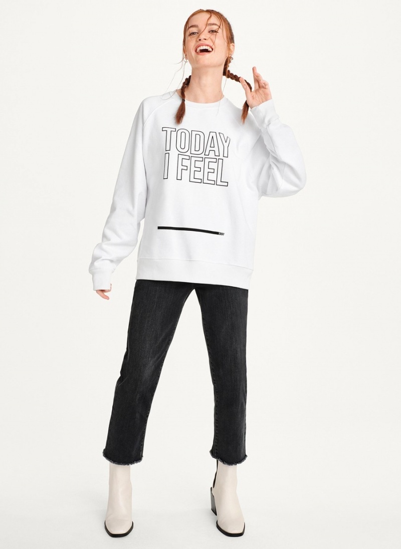 White Dkny Today I Feel Men's Sweatshirts | Q2438586