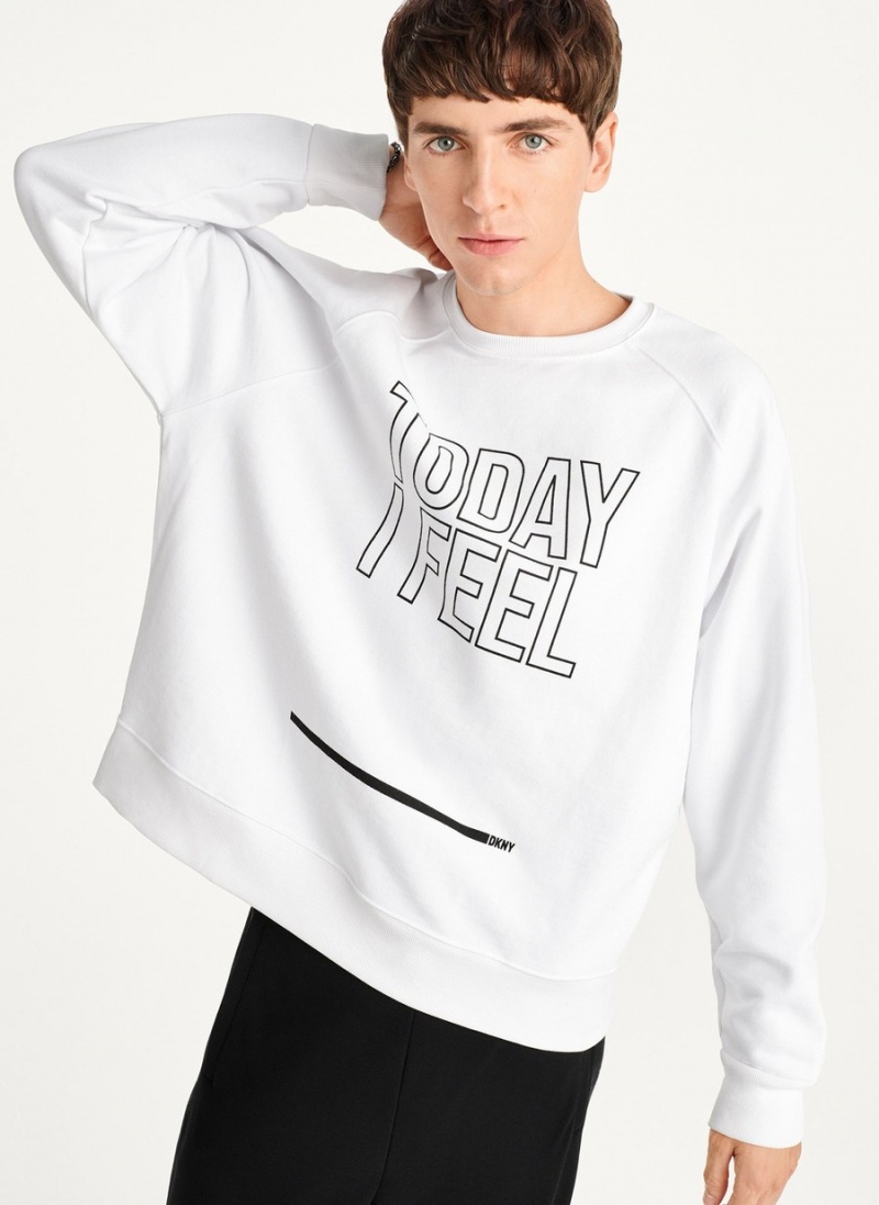 White Dkny Today I Feel Men\'s Sweatshirts | Q2438586