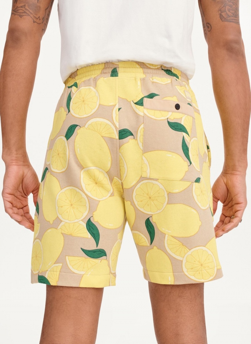 Yellow Dkny Lemon Print Pull On Men's Shorts | O0559504