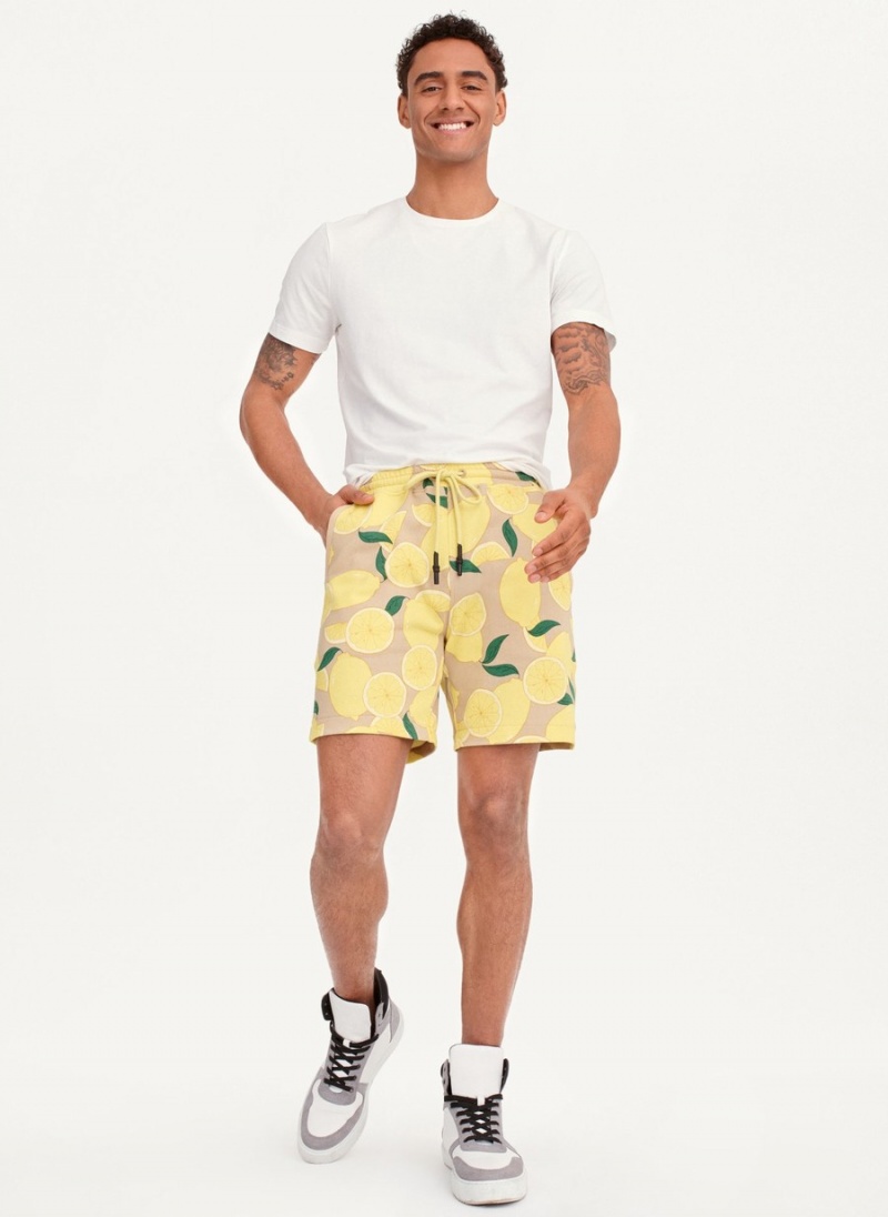 Yellow Dkny Lemon Print Pull On Men's Shorts | O0559504