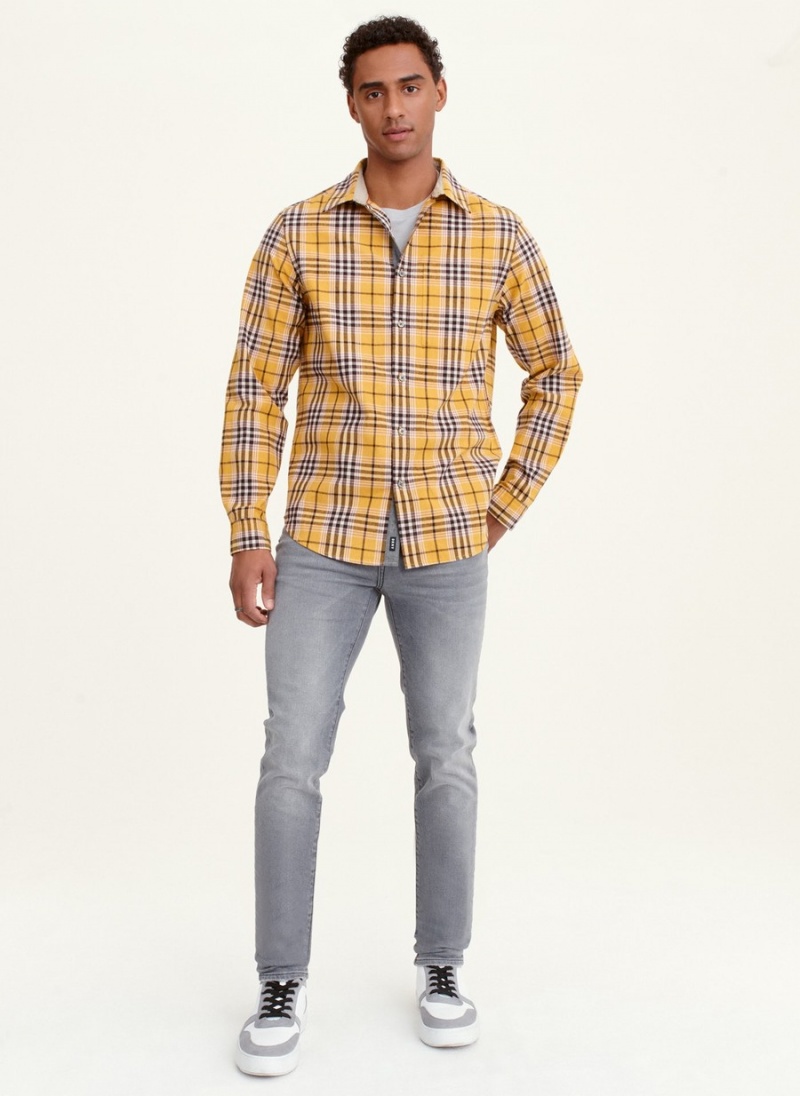 Yellow Dkny Long Sleeve Canton Plaid Men's Shirts | U1018861