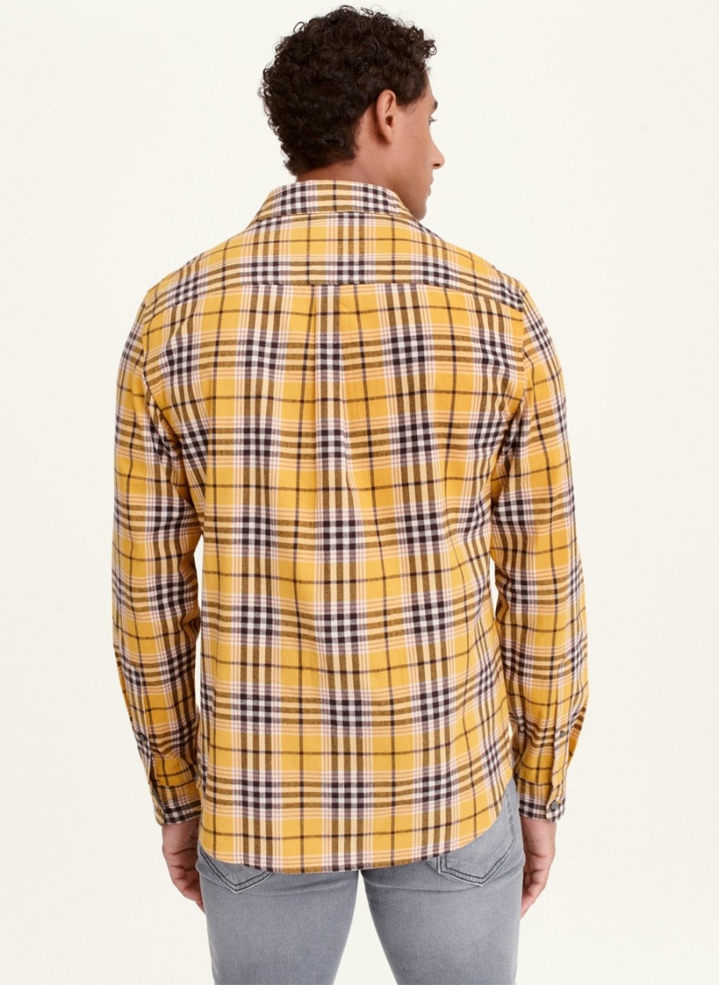 Yellow Dkny Long Sleeve Canton Plaid Men's Shirts | U1018861