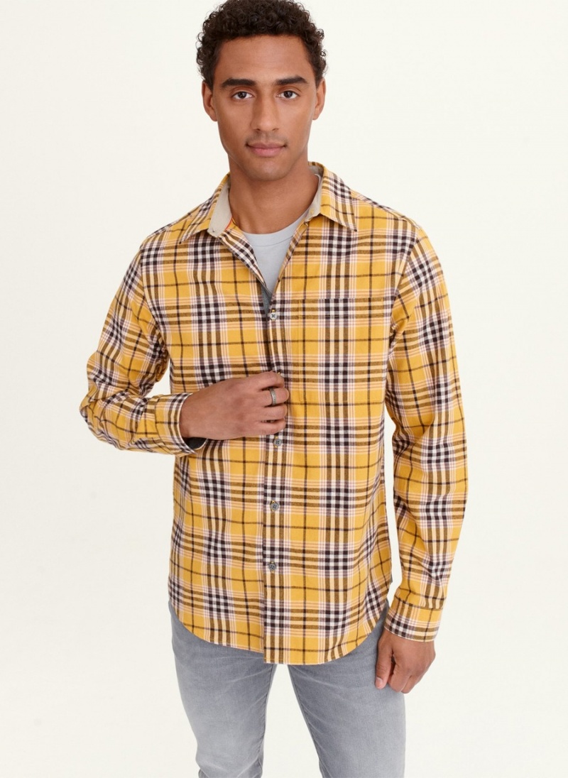 Yellow Dkny Long Sleeve Canton Plaid Men\'s Shirts | U1018861